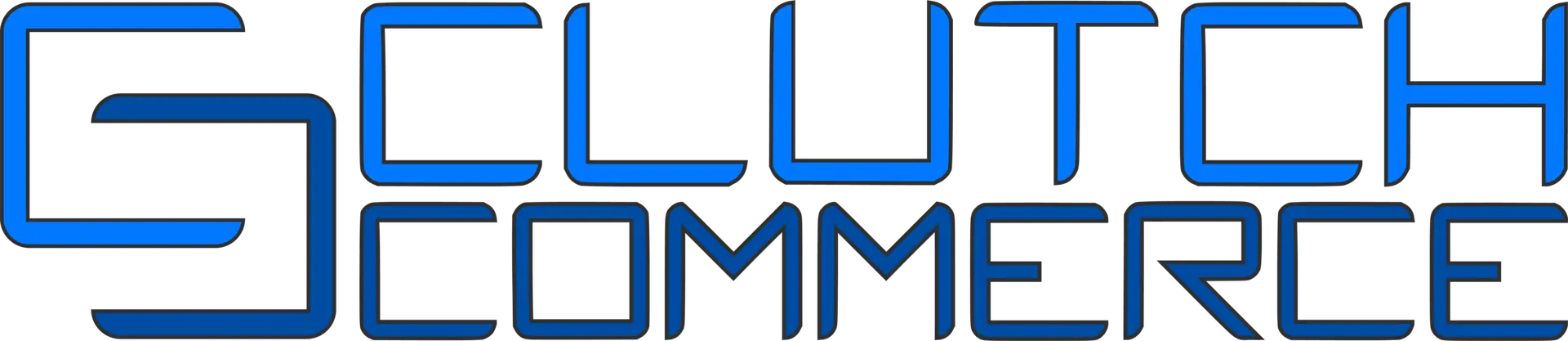 Logotipo apaisado de Clutch Commerce. Tiendas online para comercios locales